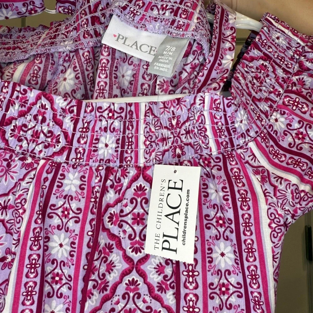 The Childrens Place Girls‎ Pink Purple Medallion Tile Shoulder Dress Size 7/8 - Picture 4 of 4